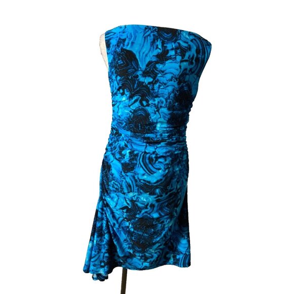 Jones NY Dress Cobalt Blue Black 10 Stretch Sheath Sleeveless Career Church NEW - Picture 3 of 6